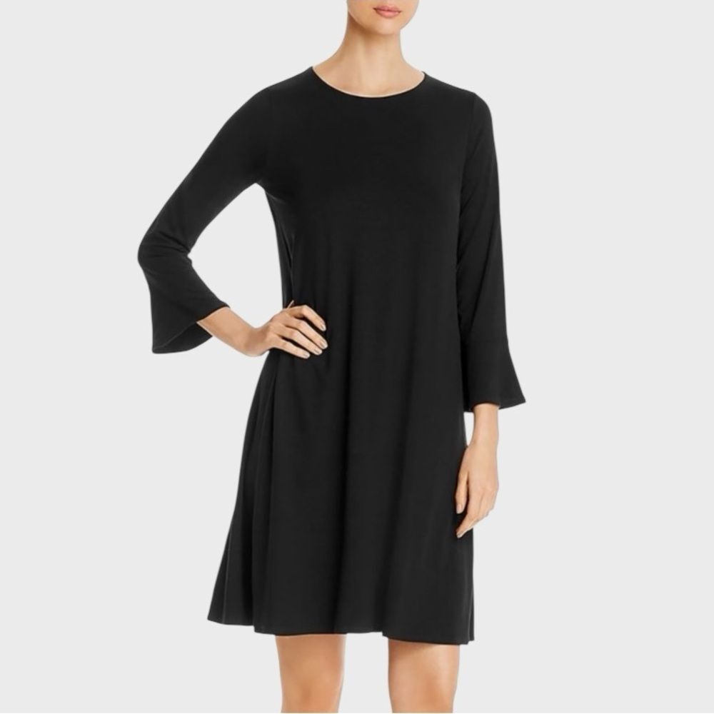 Eileen Fisher Fine Tencel Jersey Dress XS Black Preppy Evening Office Cocktail